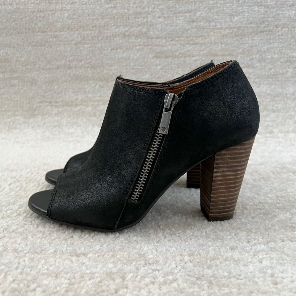 Lucky Brand Leather Peep Toe Ankle Boots Heels Shoes 6